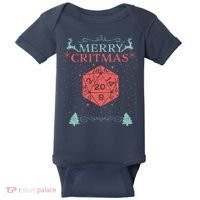 Merry Critmas 20 Sided Dice RPG Christmas Holiday Board Game Baby Bodysuit thumb 0