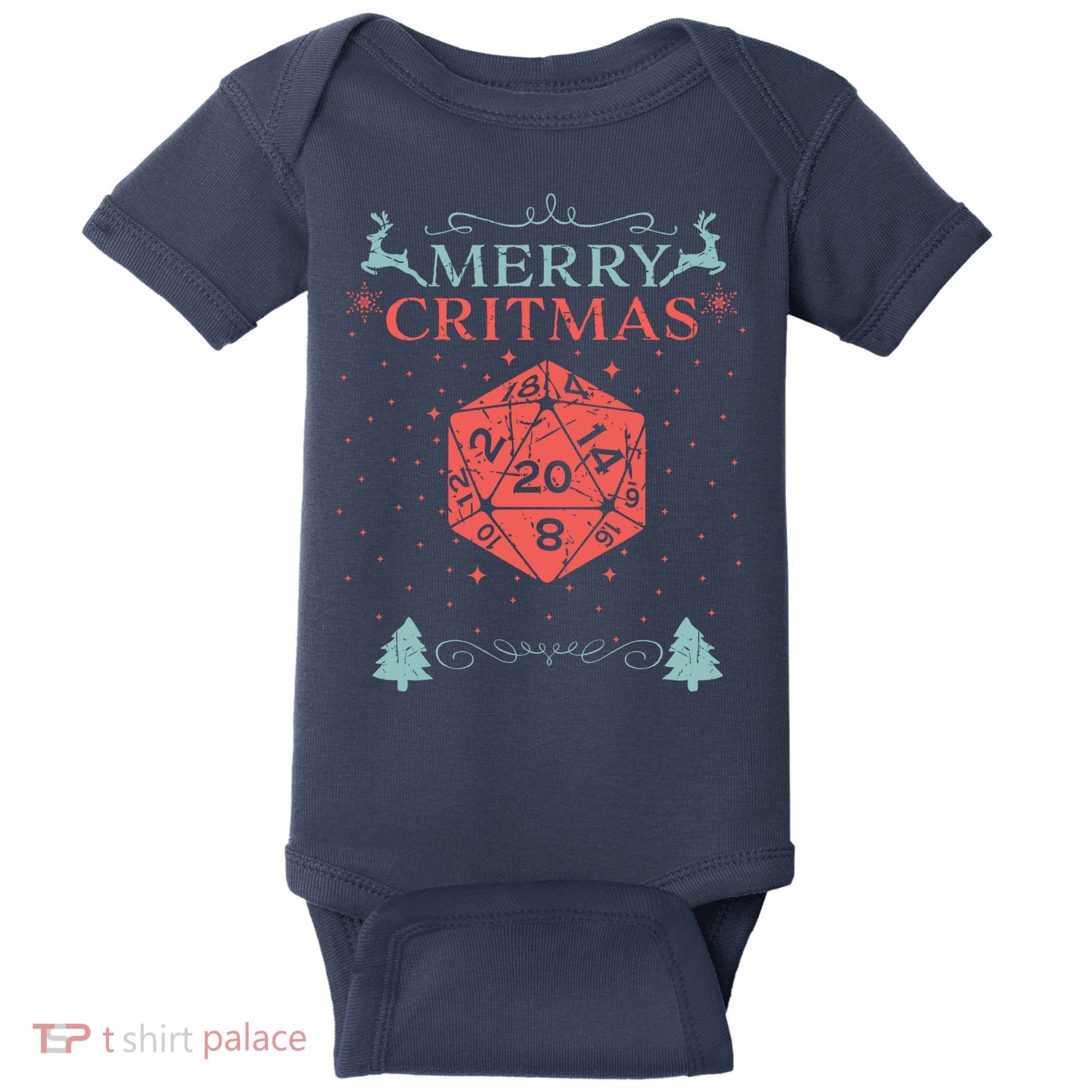 Merry Critmas 20 Sided Dice RPG Christmas Holiday Board Game Baby Bodysuit