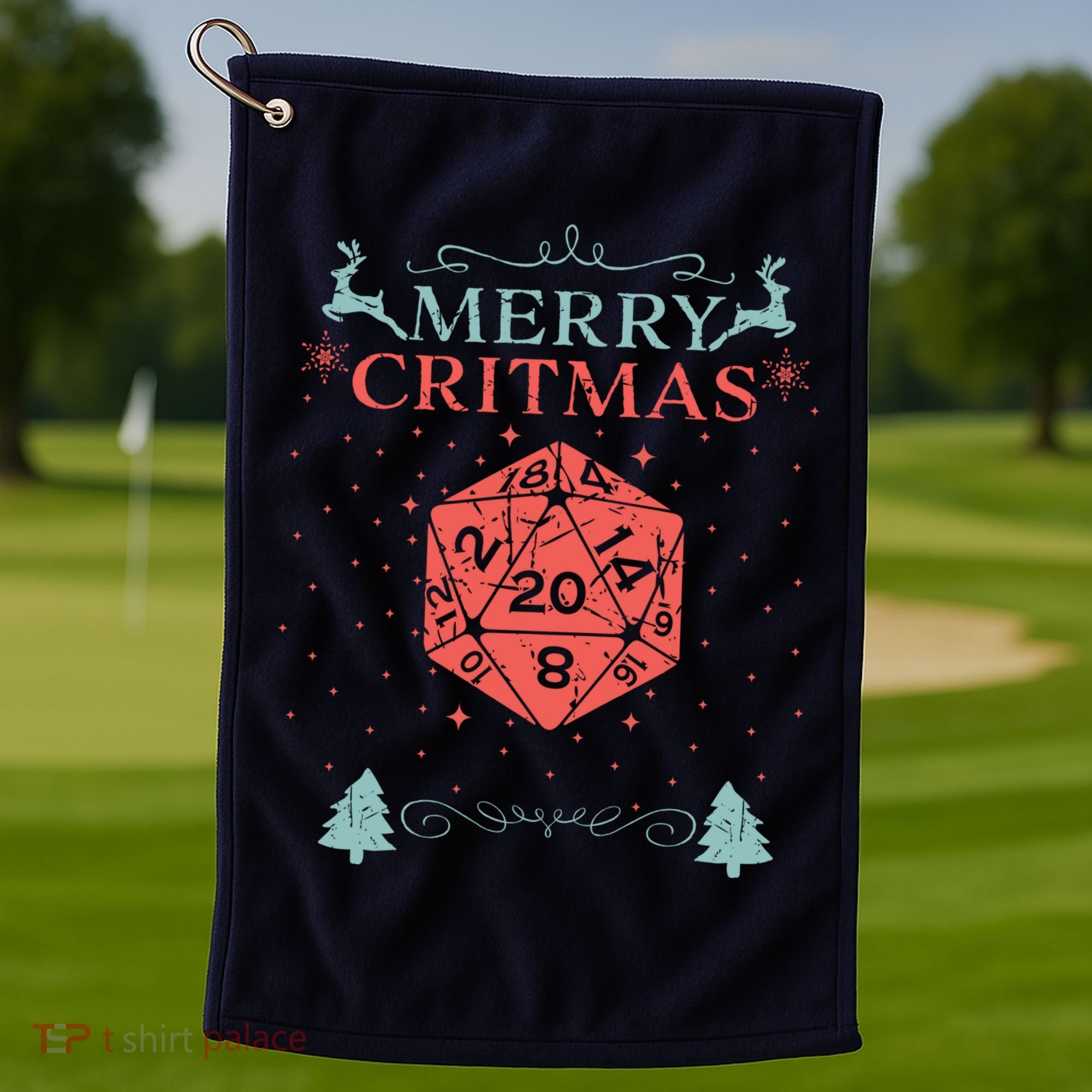 Merry Critmas 20 Sided Dice RPG Christmas Holiday Board Game Golf Towel