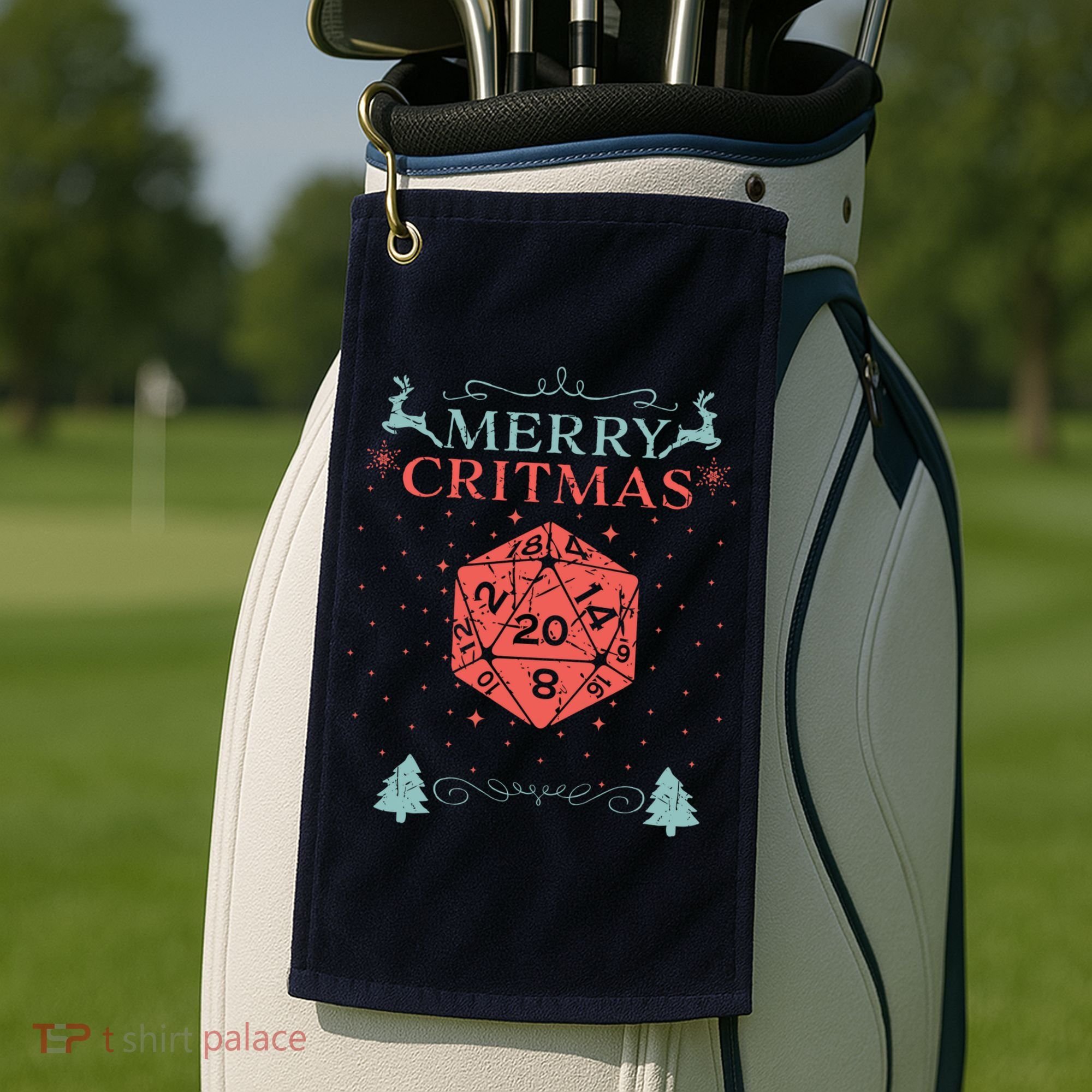 Merry Critmas 20 Sided Dice RPG Christmas Holiday Board Game Golf Towel