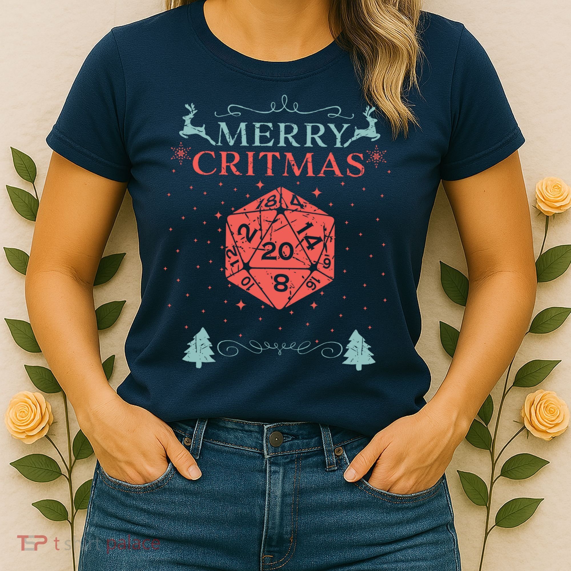 Merry Critmas 20 Sided Dice RPG Christmas Holiday Board Game Women's T-Shirt