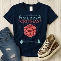 Merry Critmas 20 Sided Dice RPG Christmas Holiday Board Game Women's T-Shirt thumb 3
