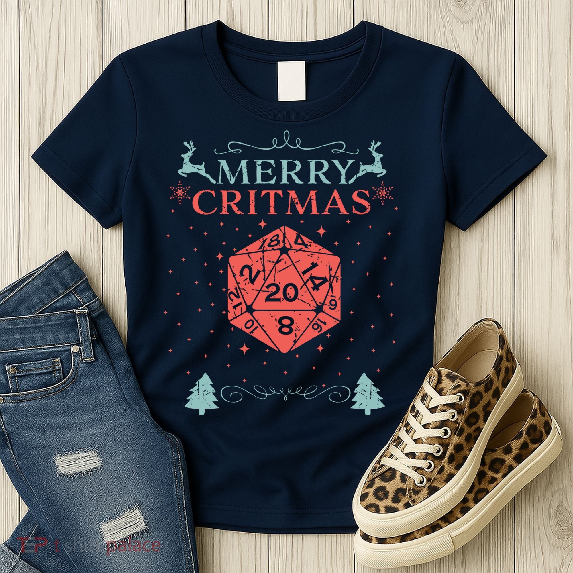 Merry Critmas 20 Sided Dice RPG Christmas Holiday Board Game Women's T-Shirt