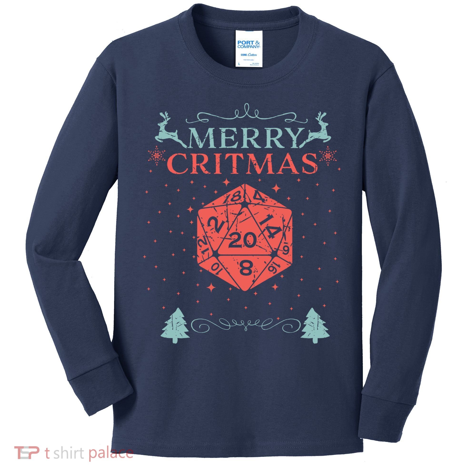 Merry Critmas 20 Sided Dice RPG Christmas Holiday Board Game Kids Long Sleeve Shirt
