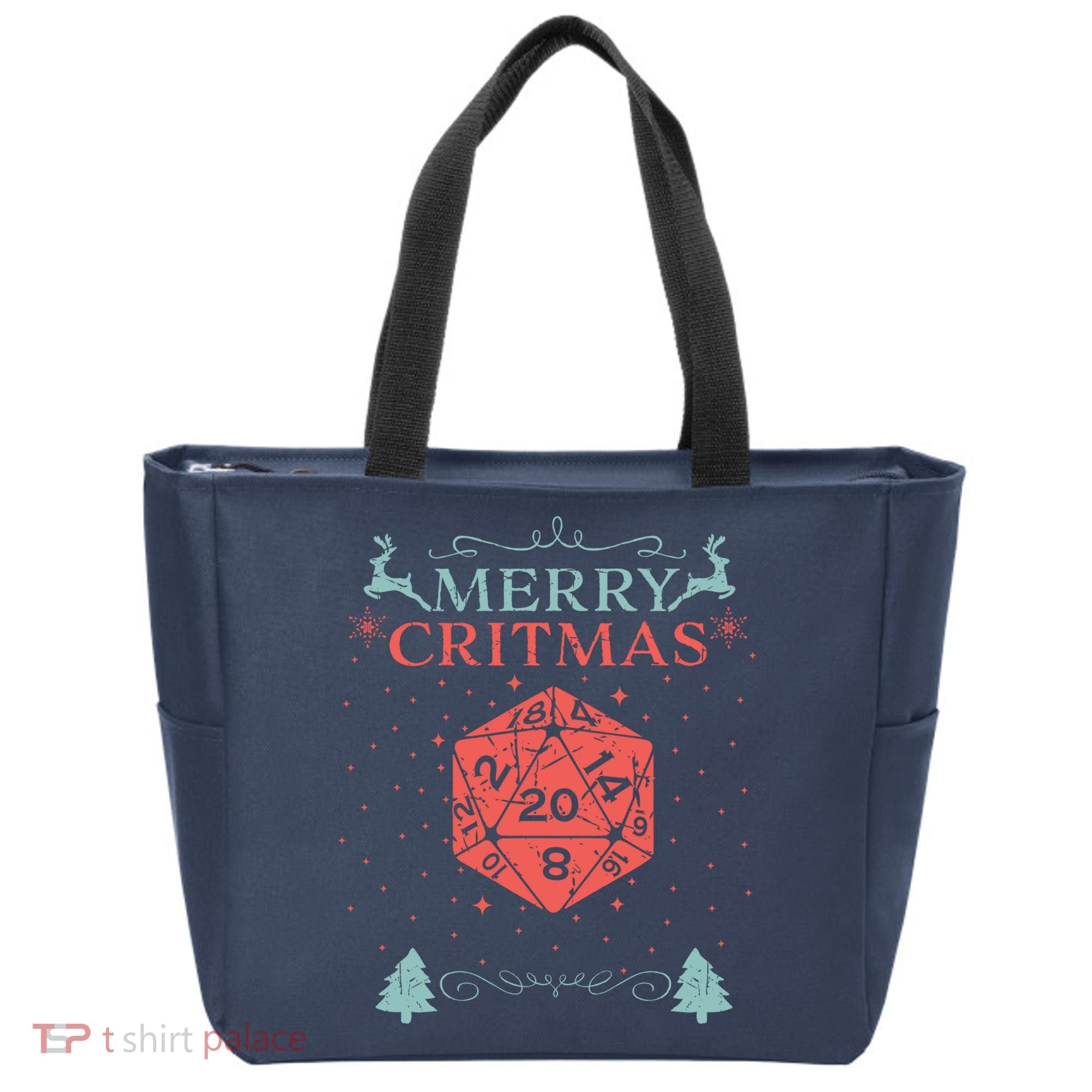 Merry Critmas 20 Sided Dice RPG Christmas Holiday Board Game Tote Bag