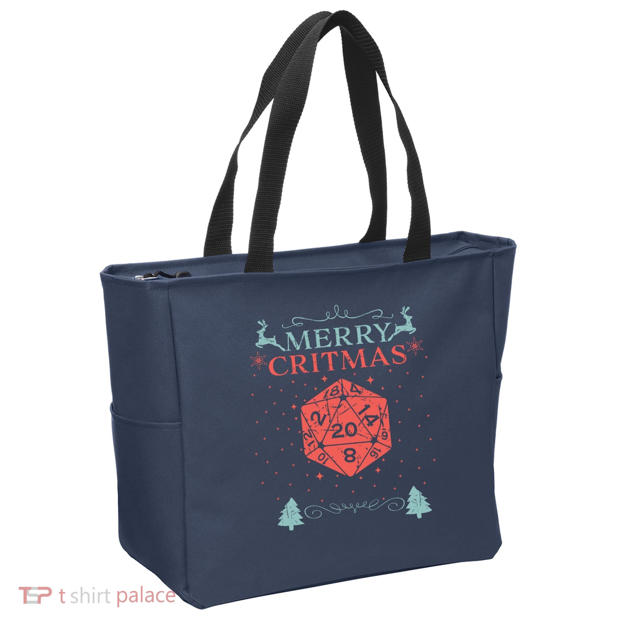 Merry Critmas 20 Sided Dice RPG Christmas Holiday Board Game Tote Bag