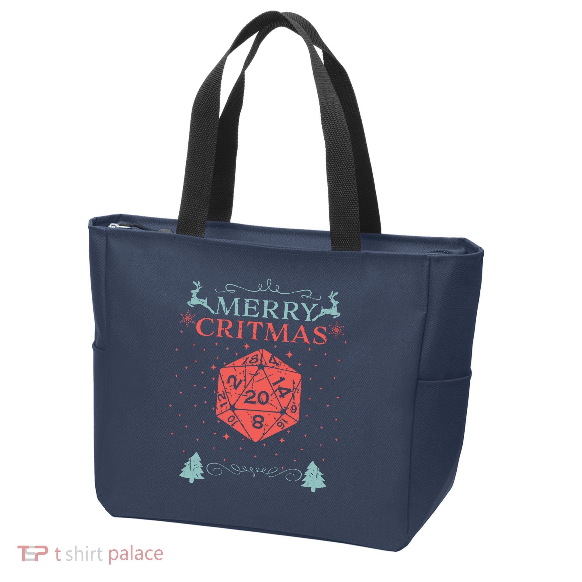 Merry Critmas 20 Sided Dice RPG Christmas Holiday Board Game Tote Bag