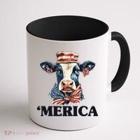 Merica Cow 4th Of July American Flag Coffee Mug thumb 1