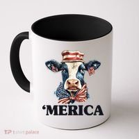 Merica Cow 4th Of July American Flag Coffee Mug thumb 0