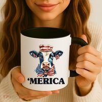 Merica Cow 4th Of July American Flag Coffee Mug thumb 3