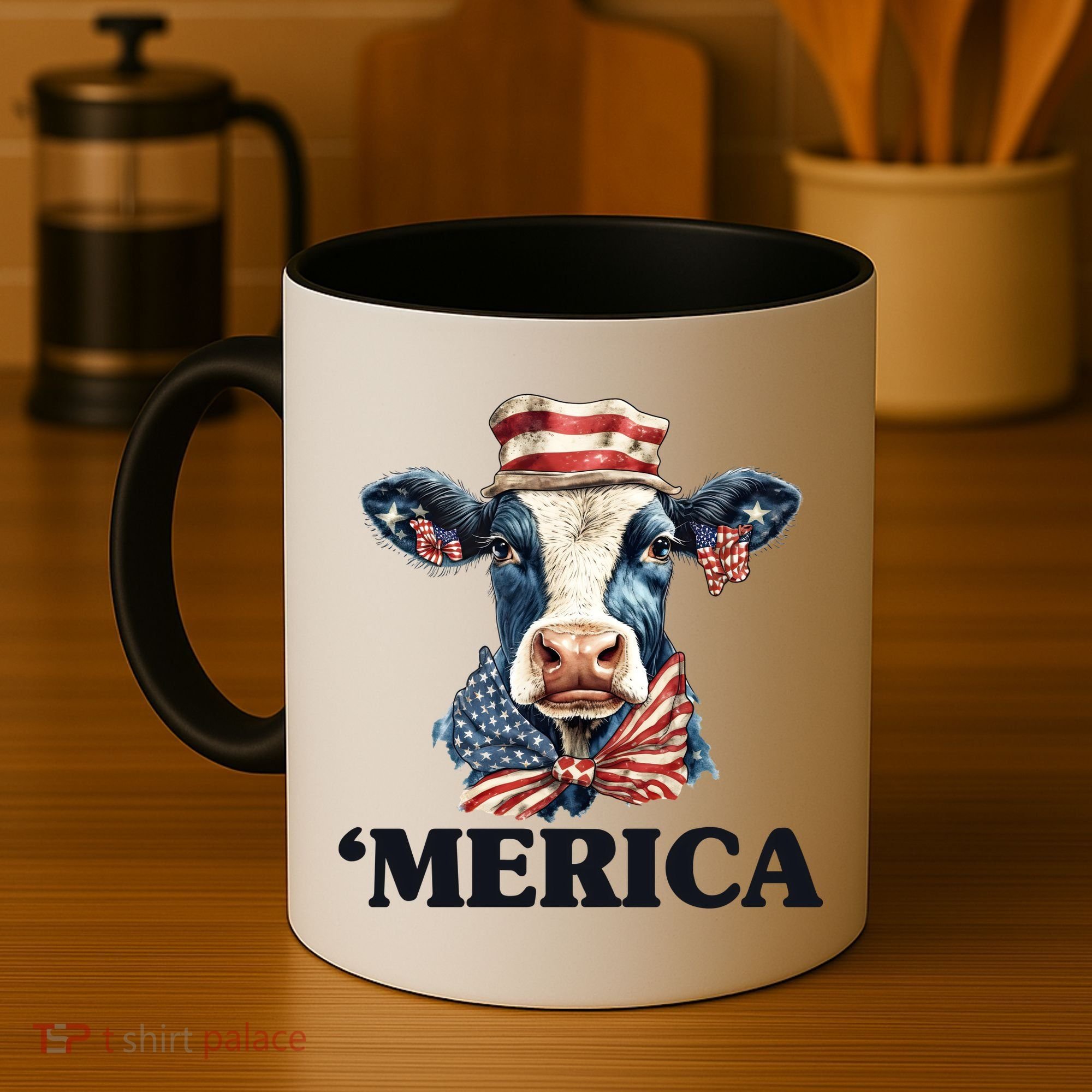 Merica Cow 4th Of July American Flag Coffee Mug