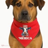 Merica Cow 4th Of July American Flag USA-Made Doggie Bandana thumb 1