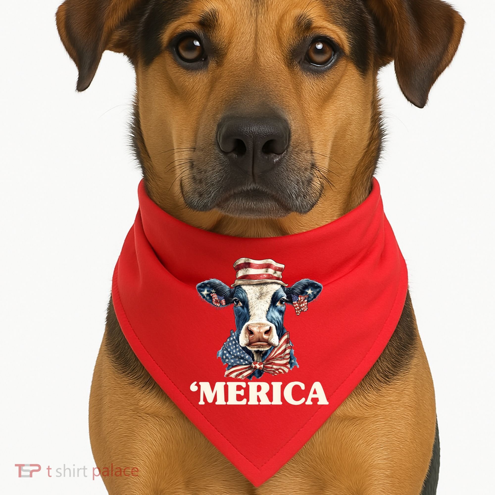 Merica Cow 4th Of July American Flag USA-Made Doggie Bandana