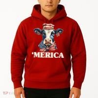 Merica Cow 4th Of July American Flag Hoodie thumb 2