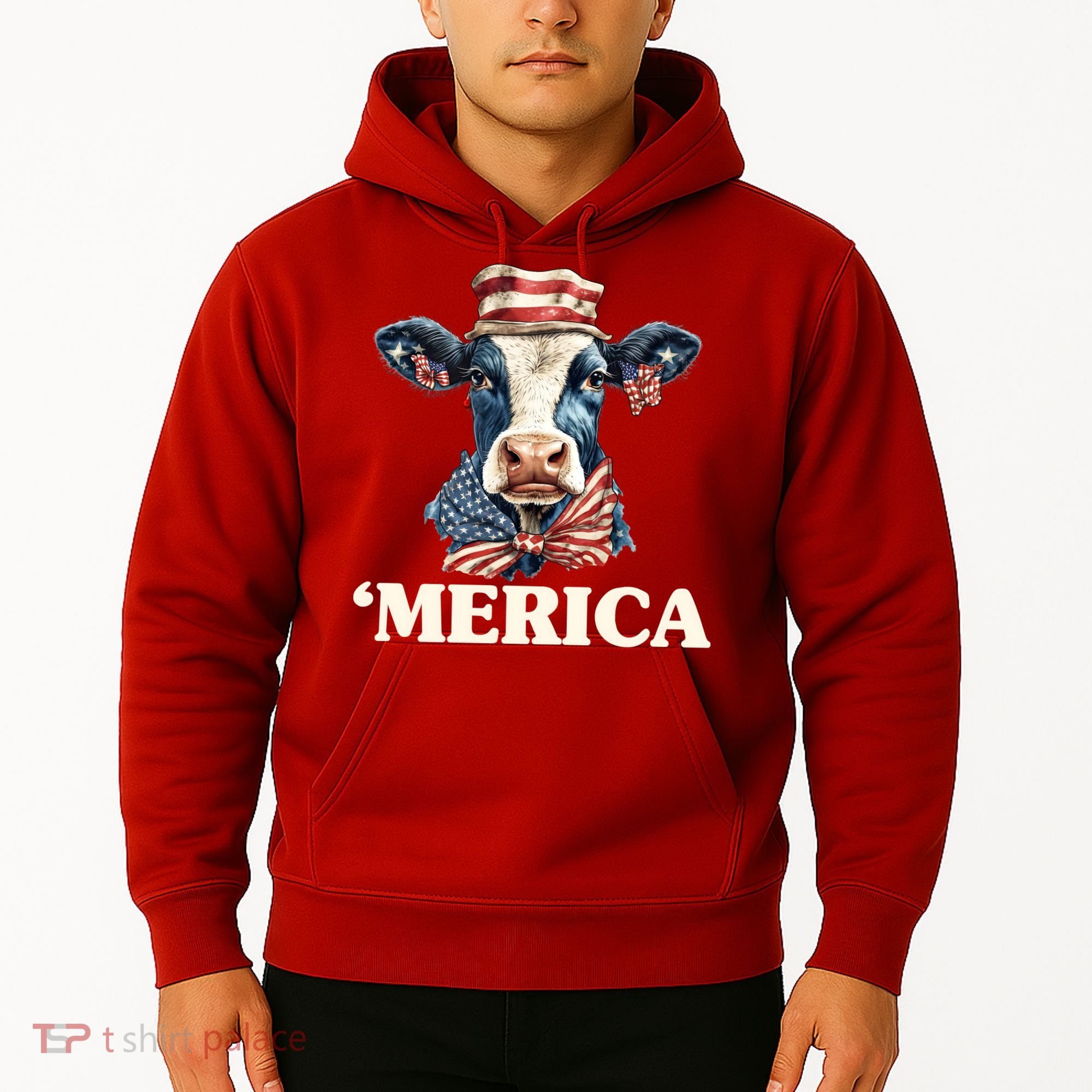 Merica Cow 4th Of July American Flag Hoodie
