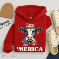 Merica Cow 4th Of July American Flag Hoodie thumb 4