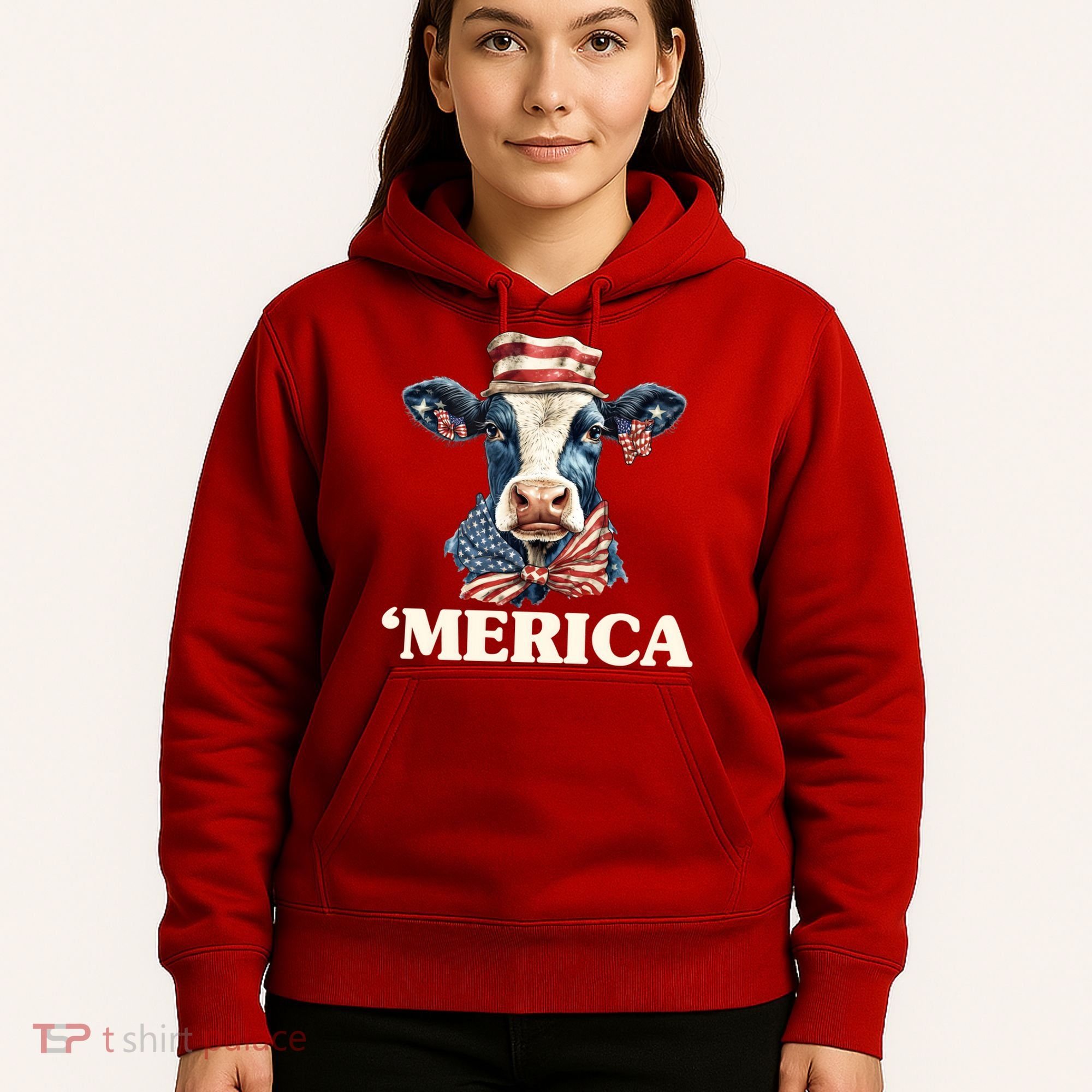Merica Cow 4th Of July American Flag Hoodie
