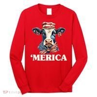 Merica Cow 4th Of July American Flag Long Sleeve Shirt thumb 0