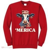 Merica Cow 4th Of July American Flag Sweatshirt thumb 0