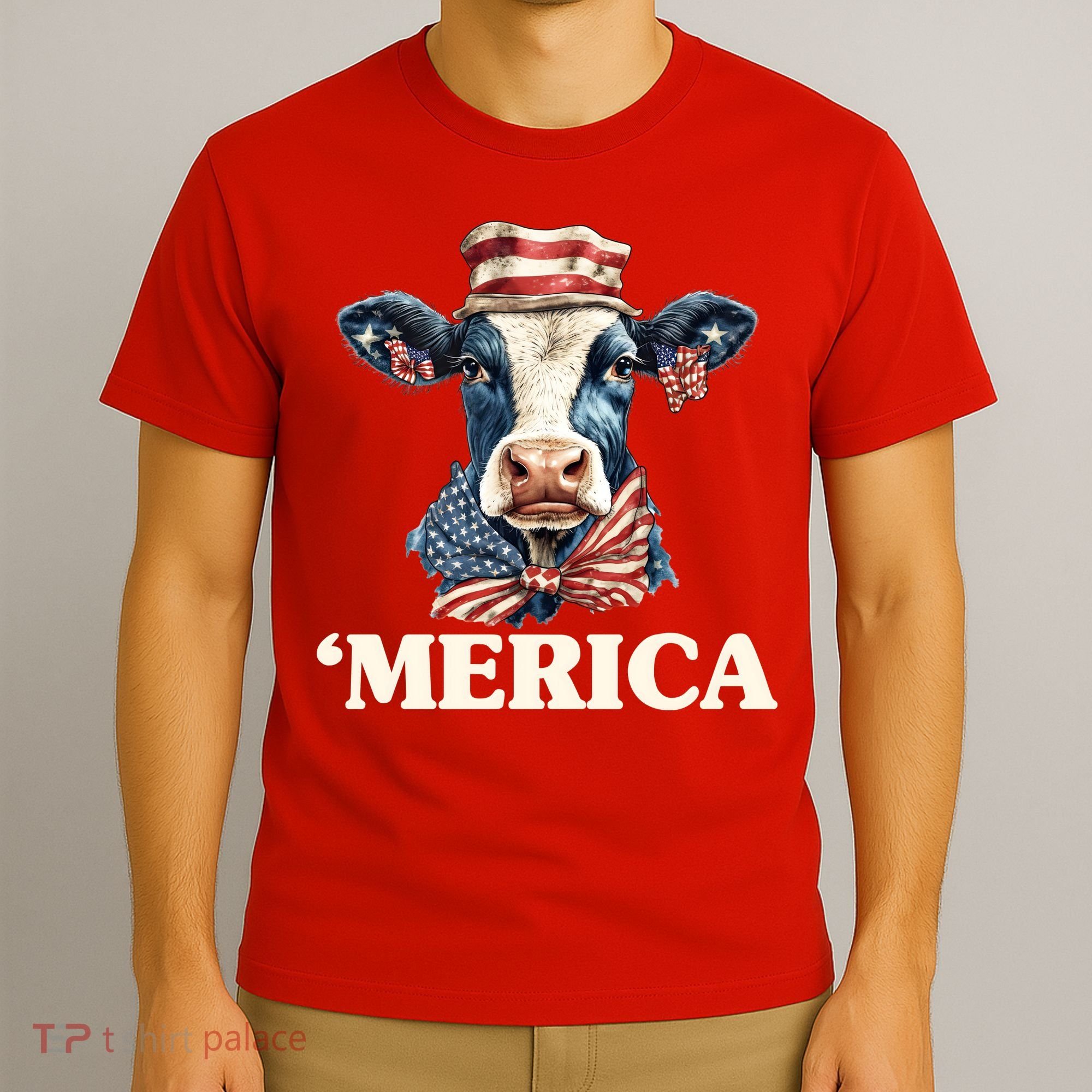 Merica Cow 4th Of July American Flag T-Shirt