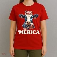 Merica Cow 4th Of July American Flag T-Shirt thumb 4