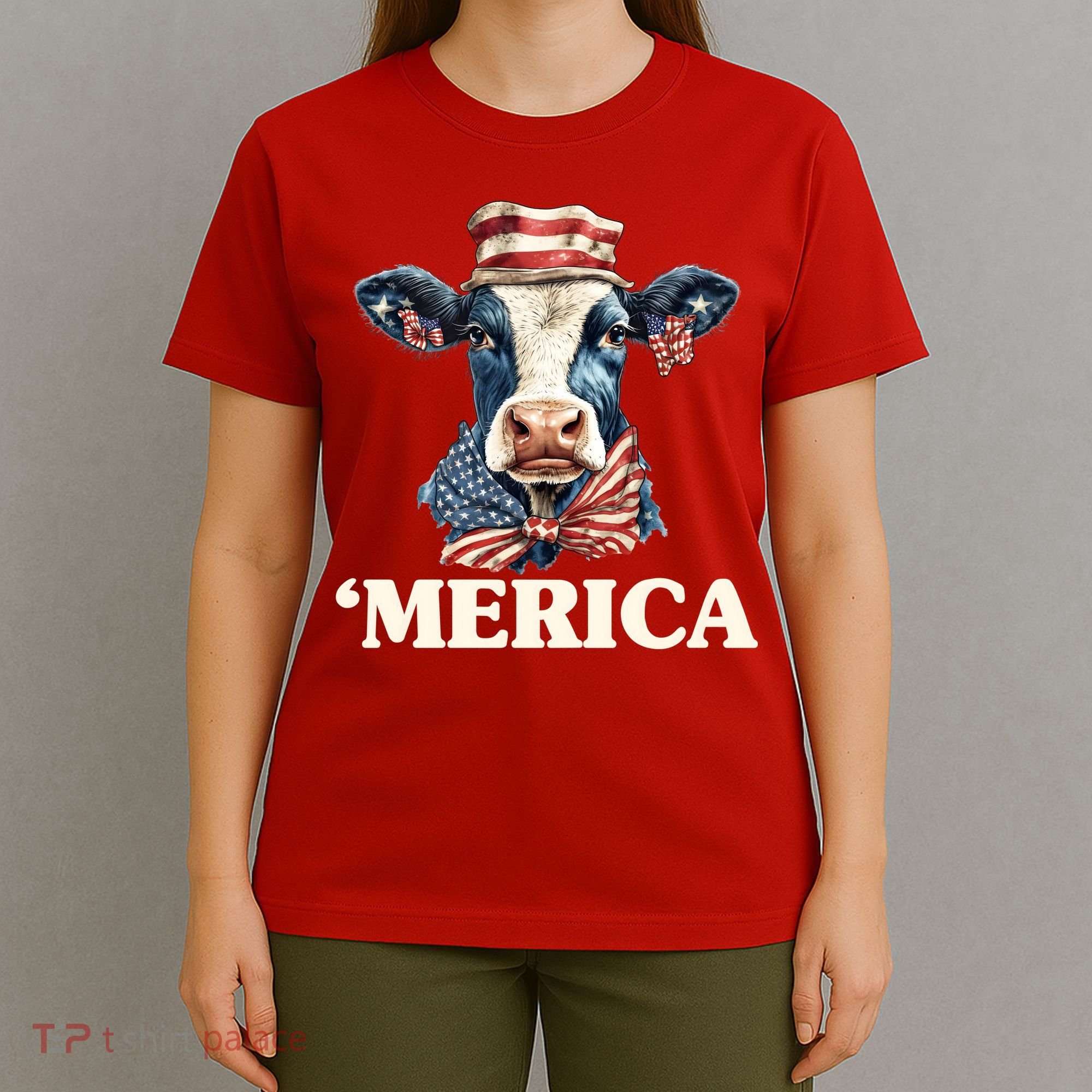 Merica Cow 4th Of July American Flag T-Shirt