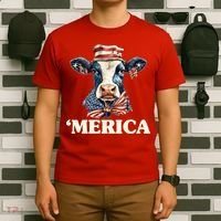 Merica Cow 4th Of July American Flag T-Shirt thumb 6