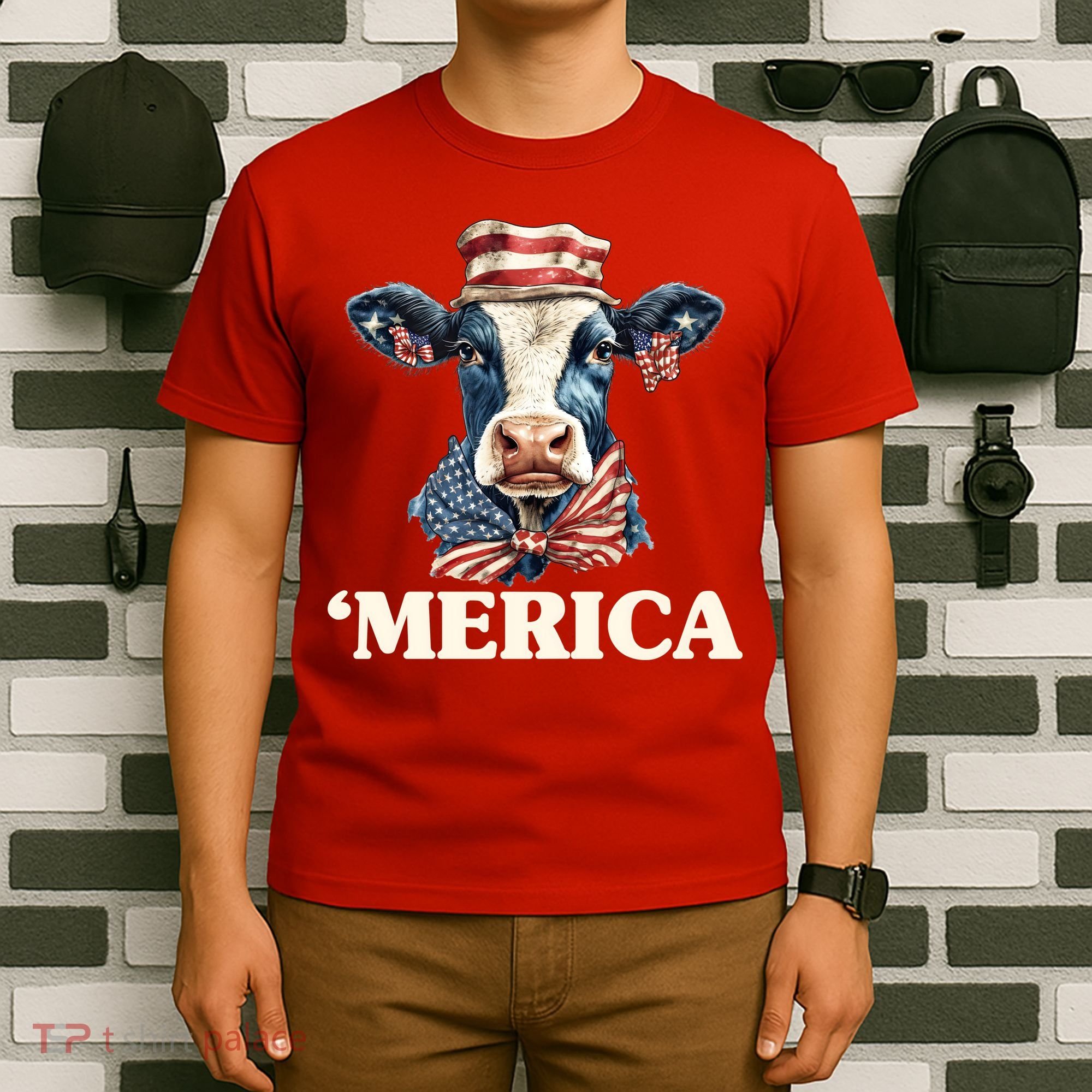 Merica Cow 4th Of July American Flag T-Shirt