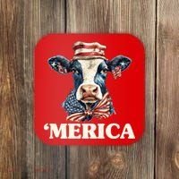 Merica Cow 4th Of July American Flag Coaster thumb 0