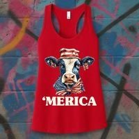 Merica Cow 4th Of July American Flag Women's Tank Top thumb 3