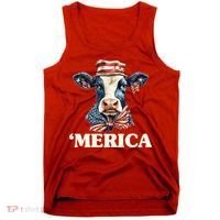 Merica Cow 4th Of July American Flag Tank Top thumb 0