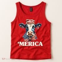 Merica Cow 4th Of July American Flag Tank Top thumb 2