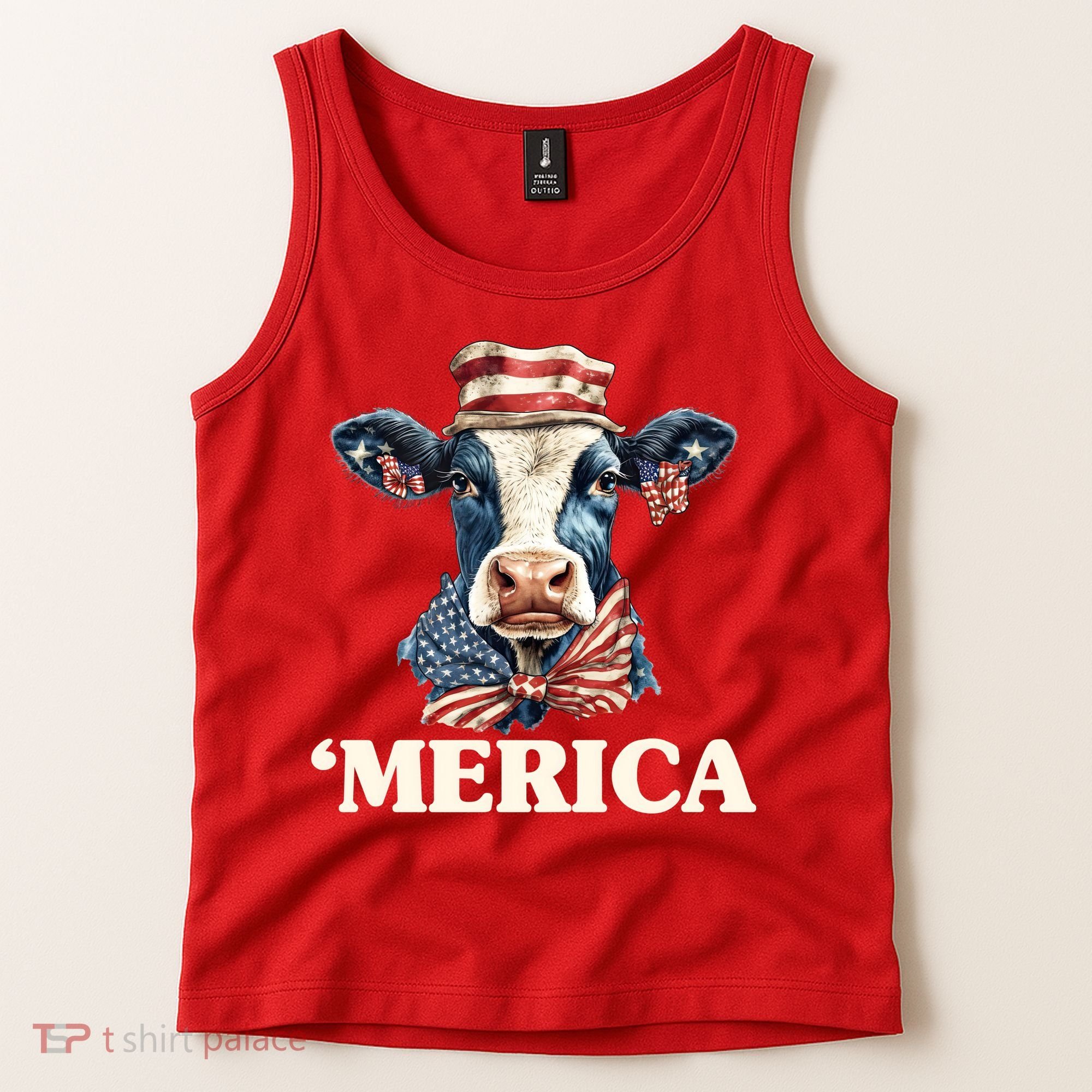 Merica Cow 4th Of July American Flag Tank Top