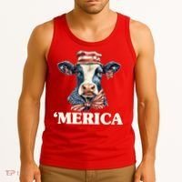 Merica Cow 4th Of July American Flag Tank Top thumb 3