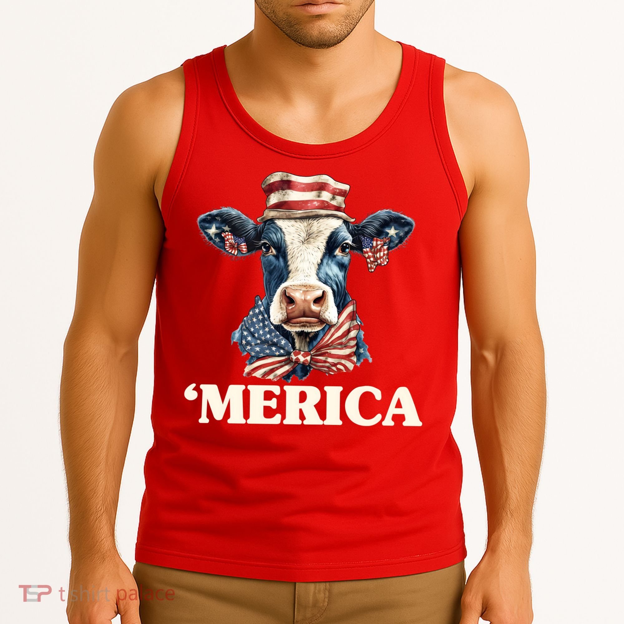 Merica Cow 4th Of July American Flag Tank Top