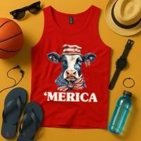 Merica Cow 4th Of July American Flag Tank Top thumb 4