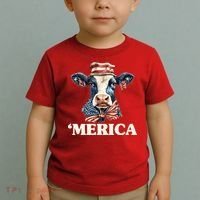 Merica Cow 4th Of July American Flag Toddler T-Shirt thumb 2
