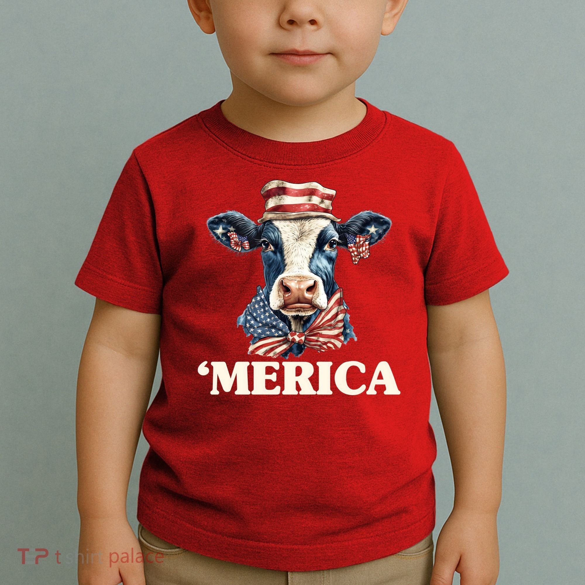 Merica Cow 4th Of July American Flag Toddler T-Shirt