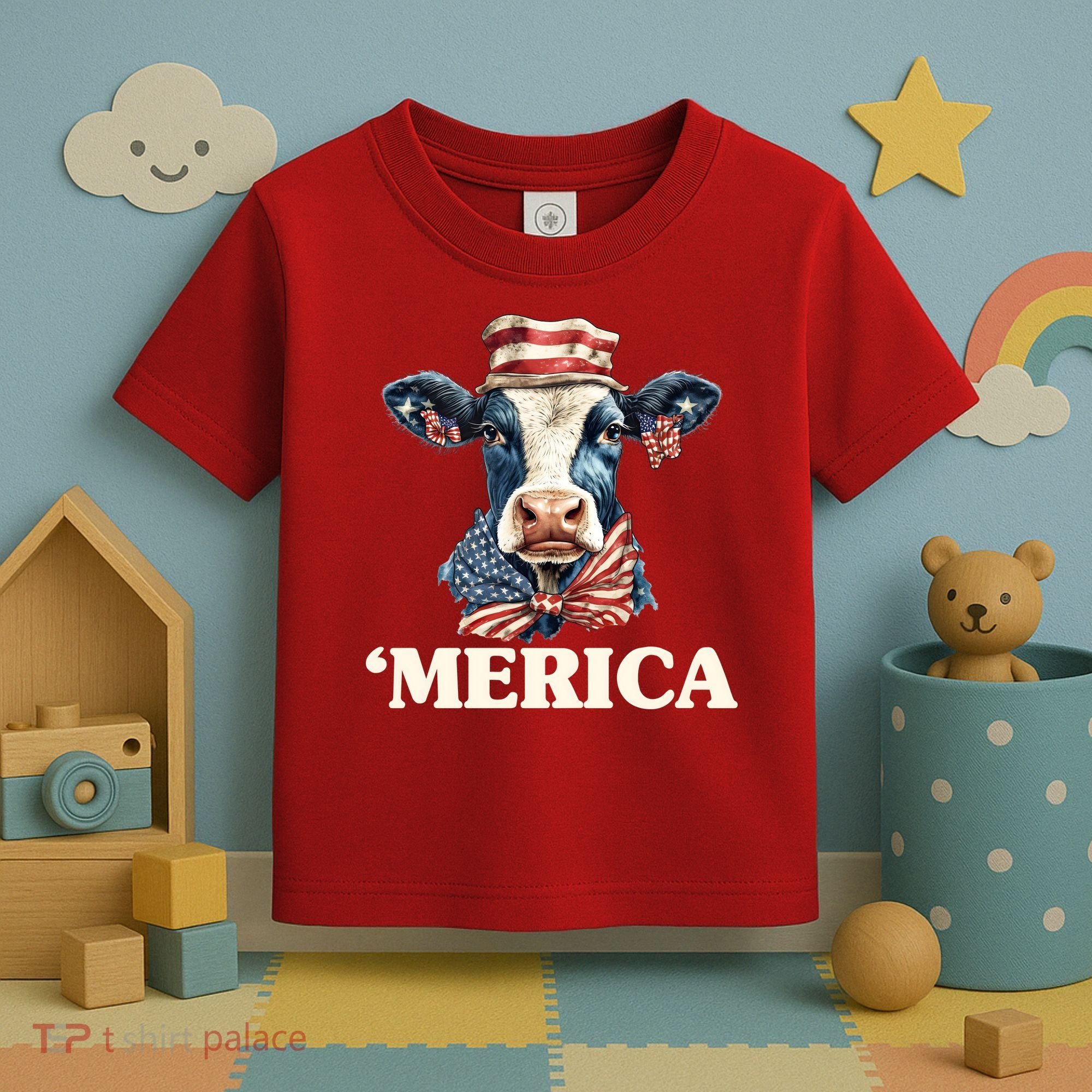 Merica Cow 4th Of July American Flag Toddler T-Shirt