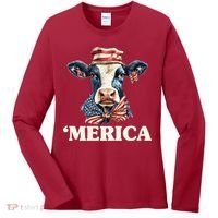 Merica Cow 4th Of July American Flag Women's Long Sleeve Shirt thumb 0