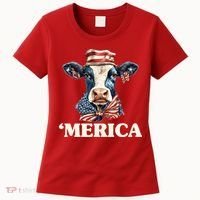 Merica Cow 4th Of July American Flag Women's T-Shirt thumb 0