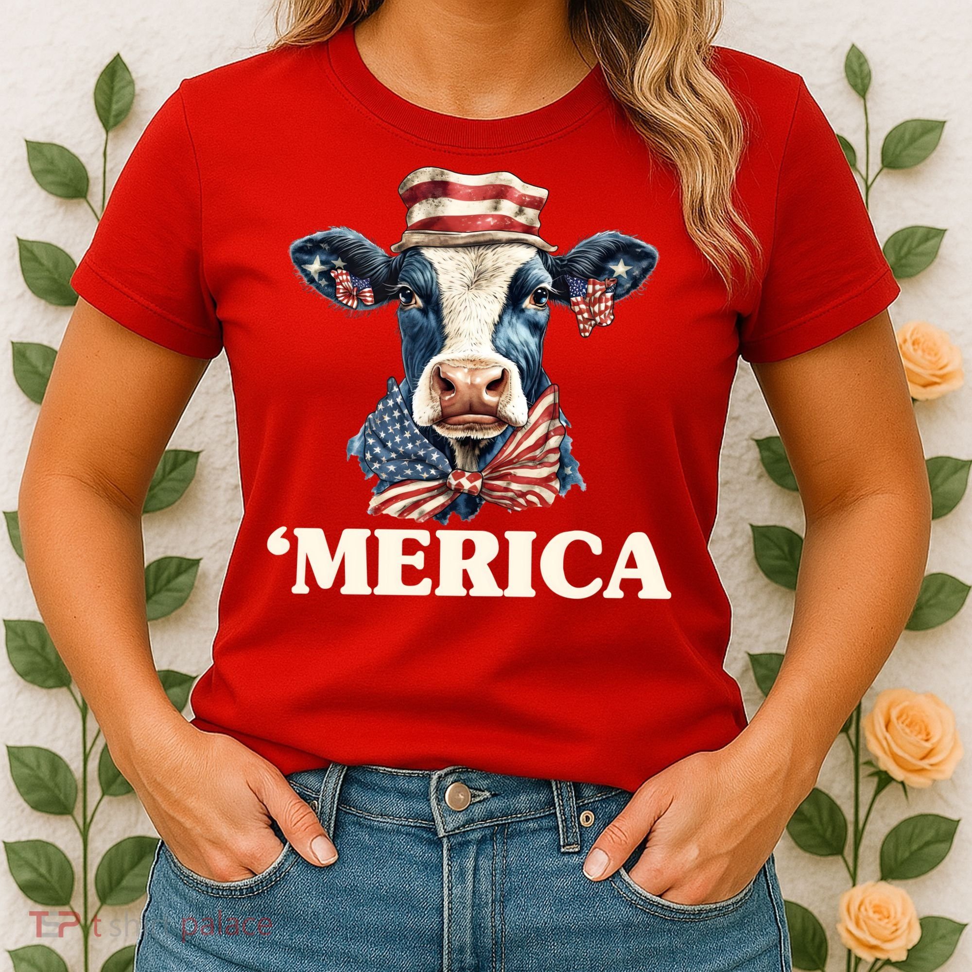 Merica Cow 4th Of July American Flag Women's T-Shirt