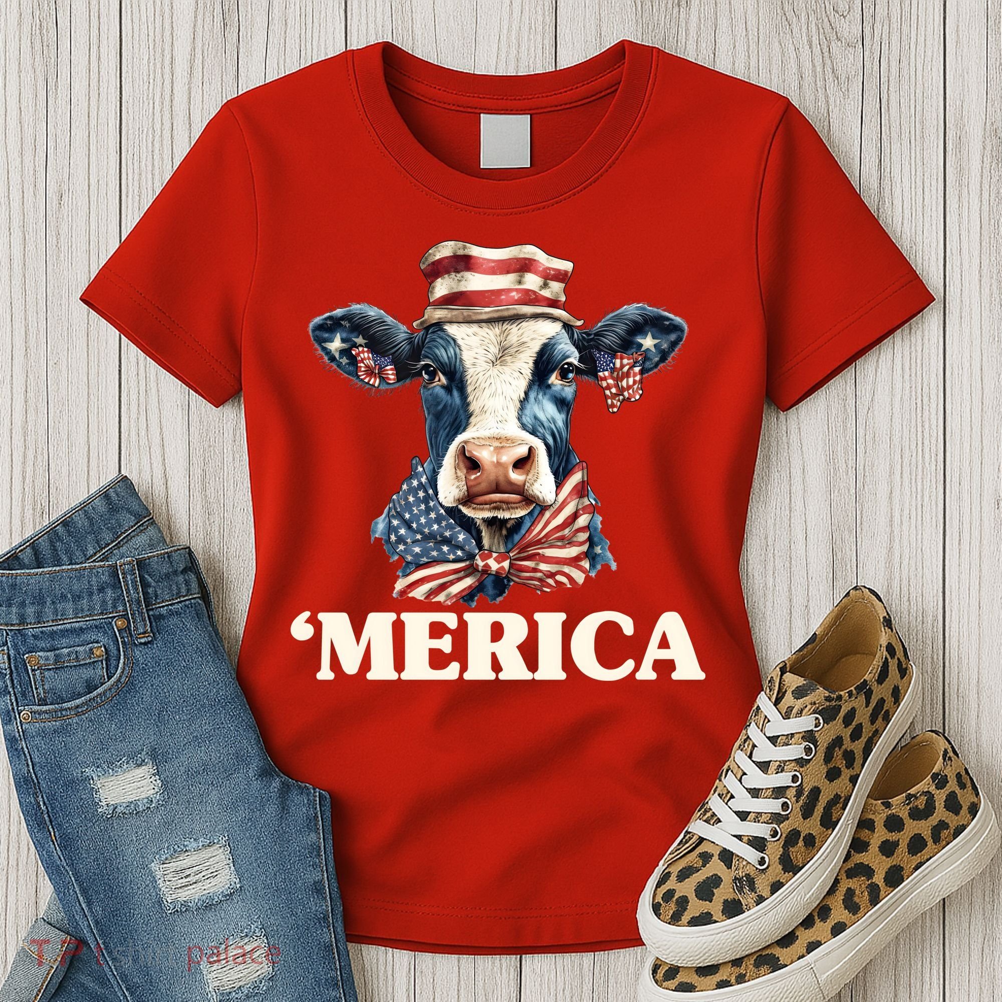 Merica Cow 4th Of July American Flag Women's T-Shirt