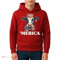 Merica Cow 4th Of July American Flag Kids Hoodie thumb 4