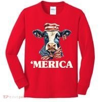 Merica Cow 4th Of July American Flag Kids Long Sleeve Shirt thumb 0