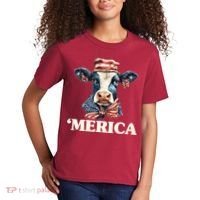 Merica Cow 4th Of July American Flag Kids T-Shirt thumb 2