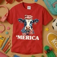 Merica Cow 4th Of July American Flag Kids T-Shirt thumb 3
