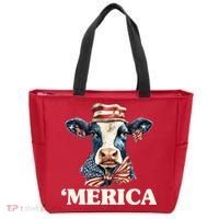 Merica Cow 4th Of July American Flag Tote Bag thumb 0