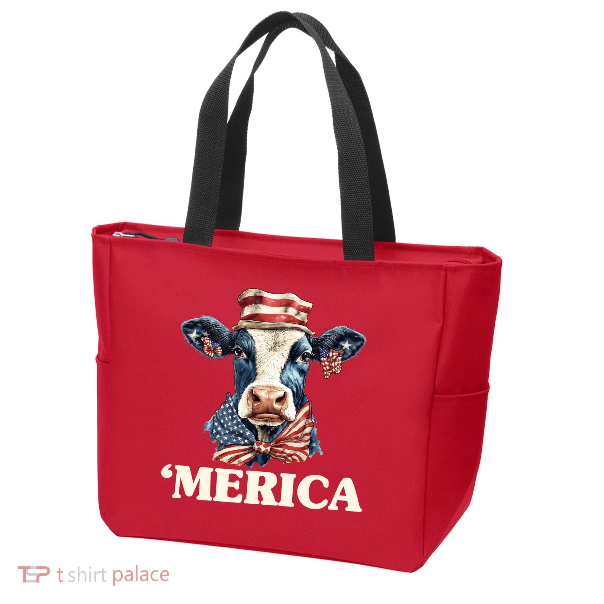 Merica Cow 4th Of July American Flag Tote Bag