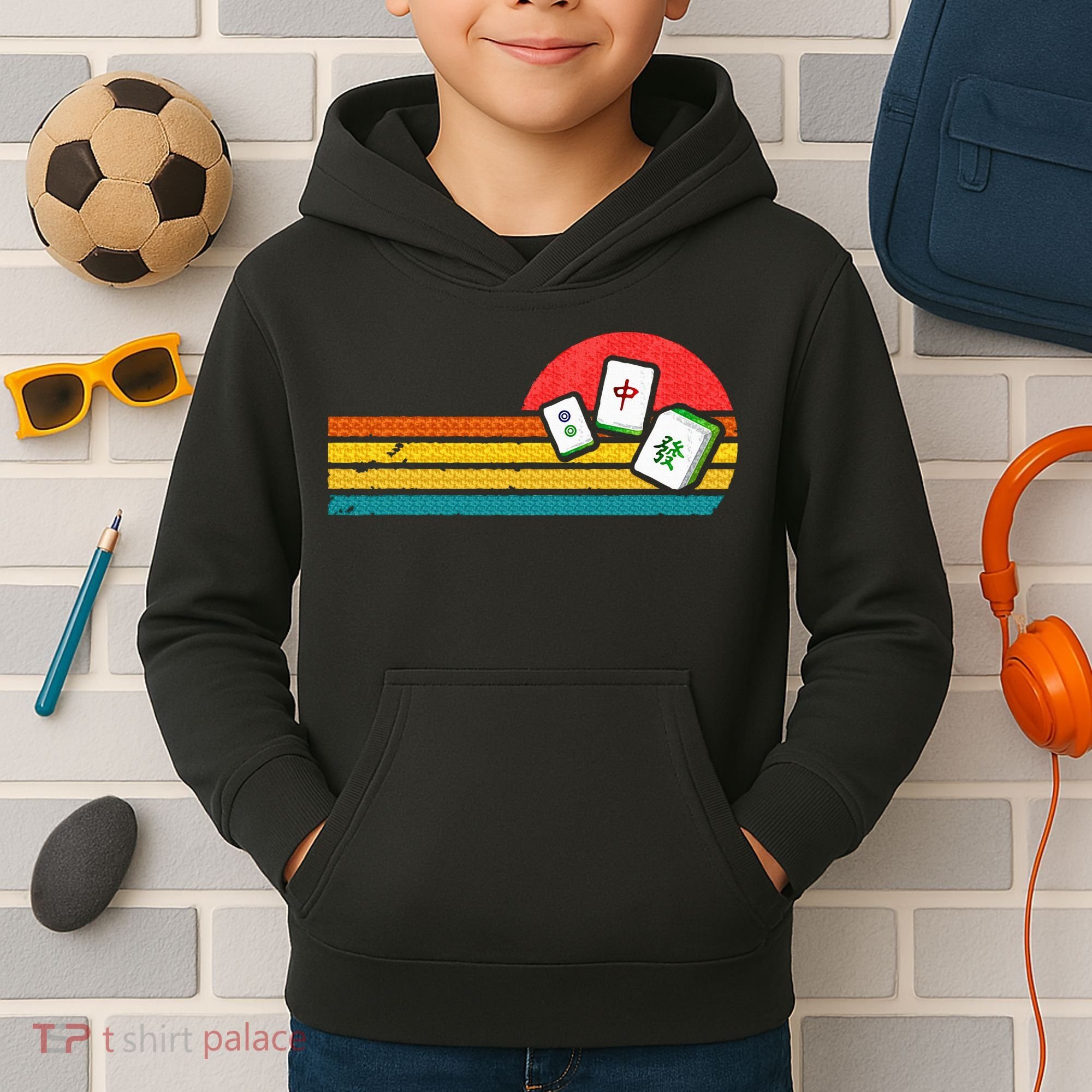 Mahjong Chinese 80s Retro Mah Jongg Kids Hoodie